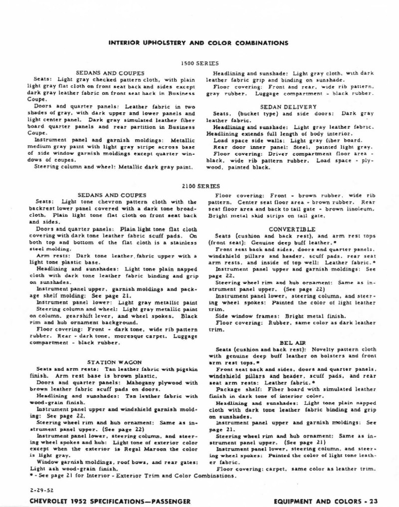1952 Chevrolet Specifications Page 18